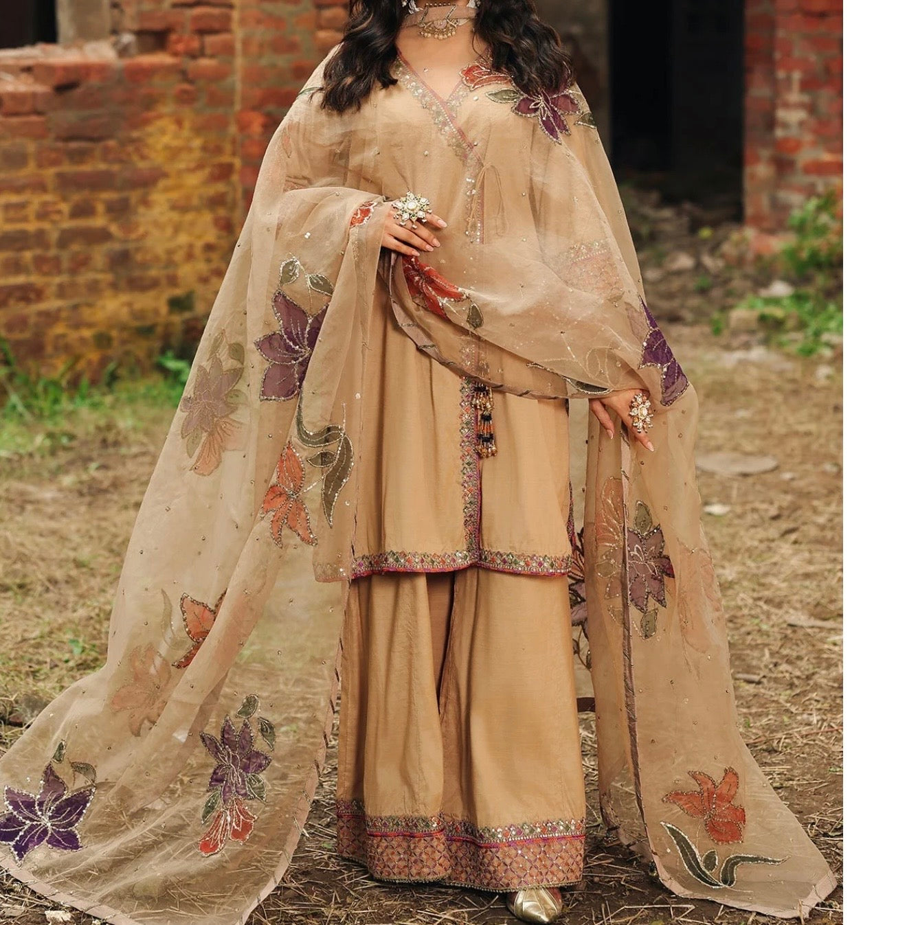 Charizma Earthy Tones Embroidered Suit
