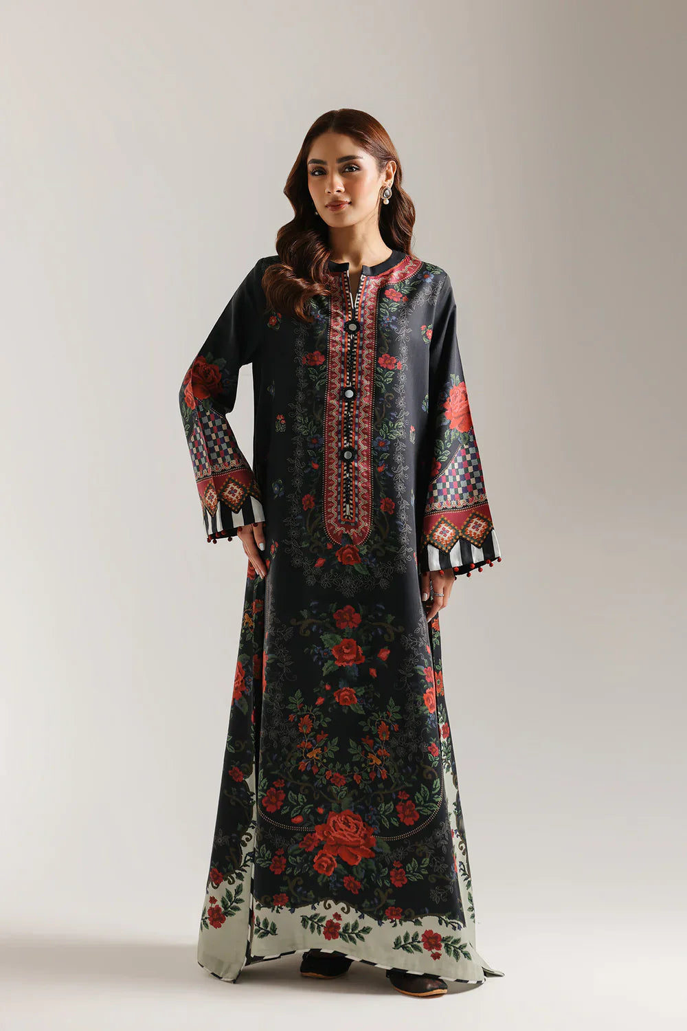 Ethnic | Dusty Rose Embroidered Kurta with White Trousers