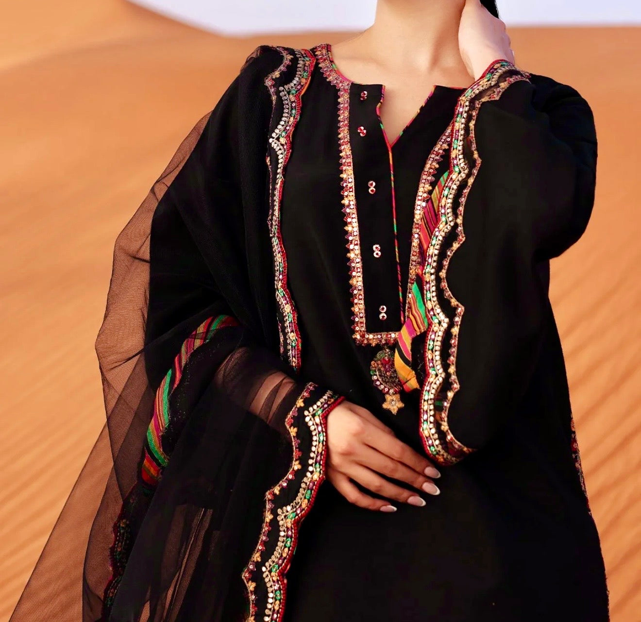 Charizma Black Embroidered Raw Silk Suit