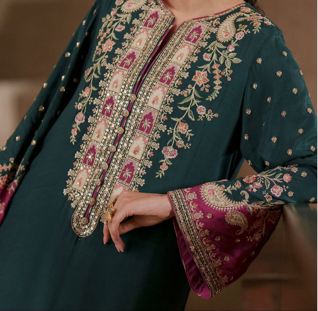 Emerald & Fuchsia Embroidered Kaftan
