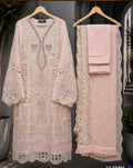Soft Pink Guipure Cutwork Embroidered 3-Piece Chiffon Suit