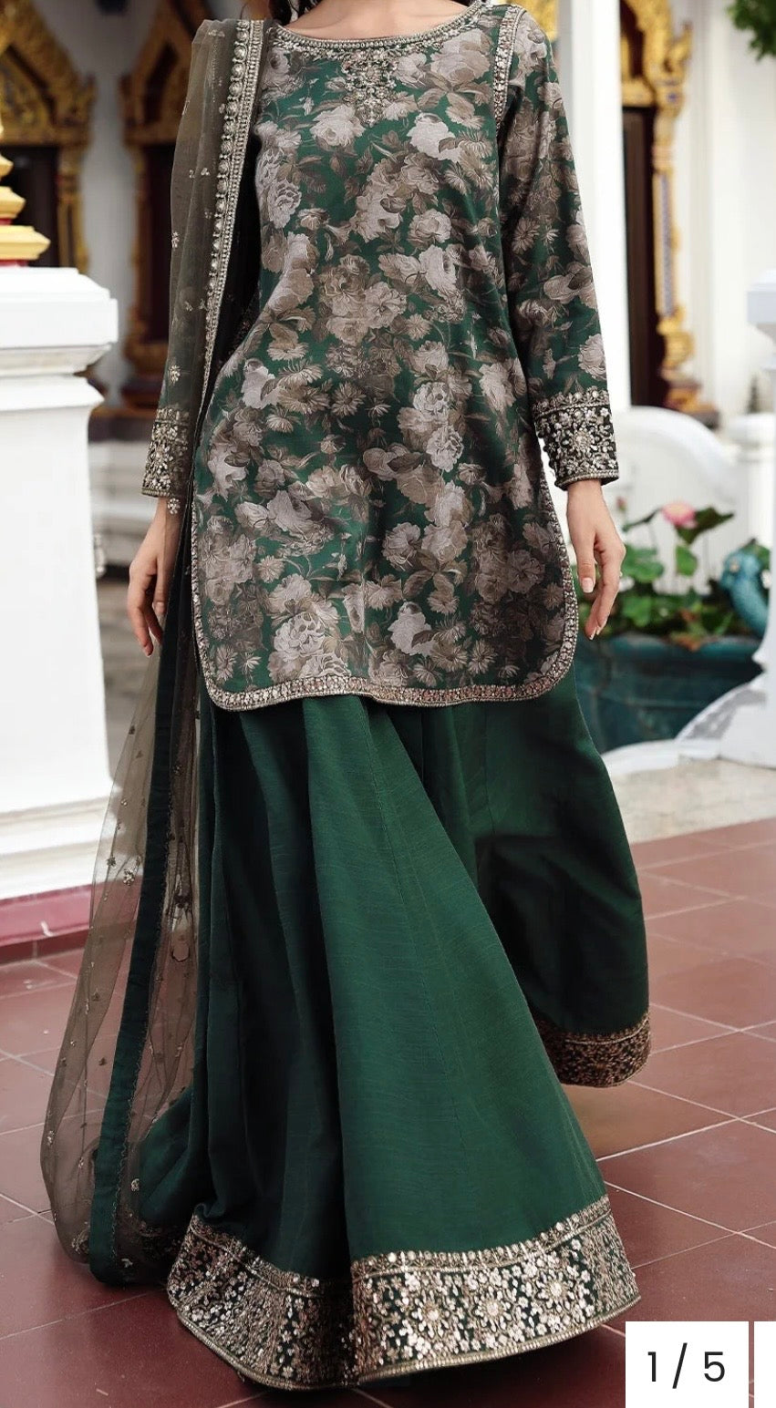 Charizma Emerald Floral Sharara Set
