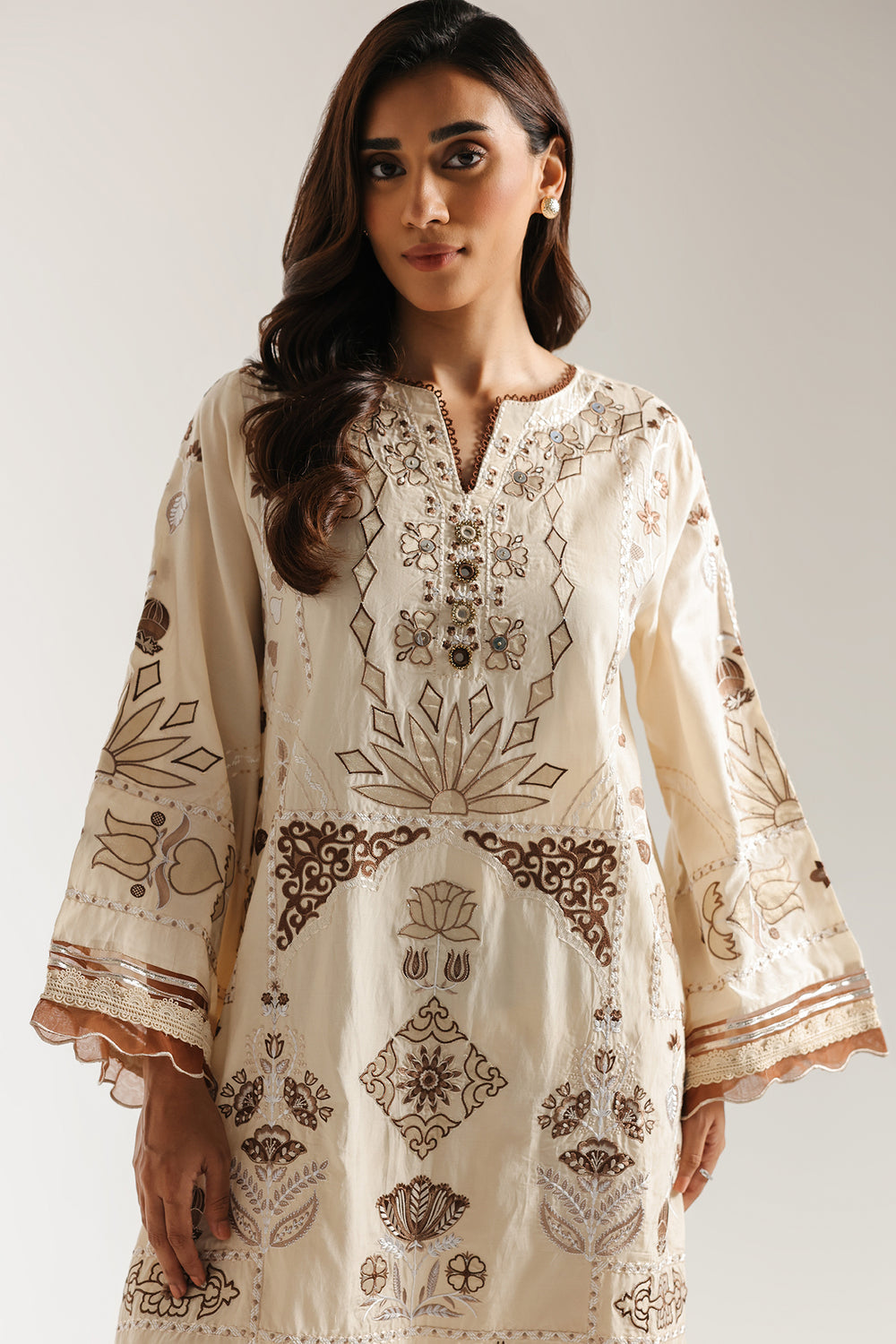 Ethnc’s Cream Embroidered Kurta with Brown Motifs