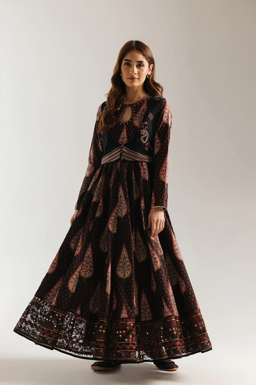 Ethnic | Black Paisley Printed Anarkali Maxi Dress