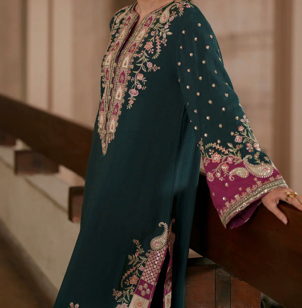Emerald & Fuchsia Embroidered Kaftan