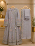 Periwinkle Grey Angrakha Embroidered 2-Piece Suit with Dupatta