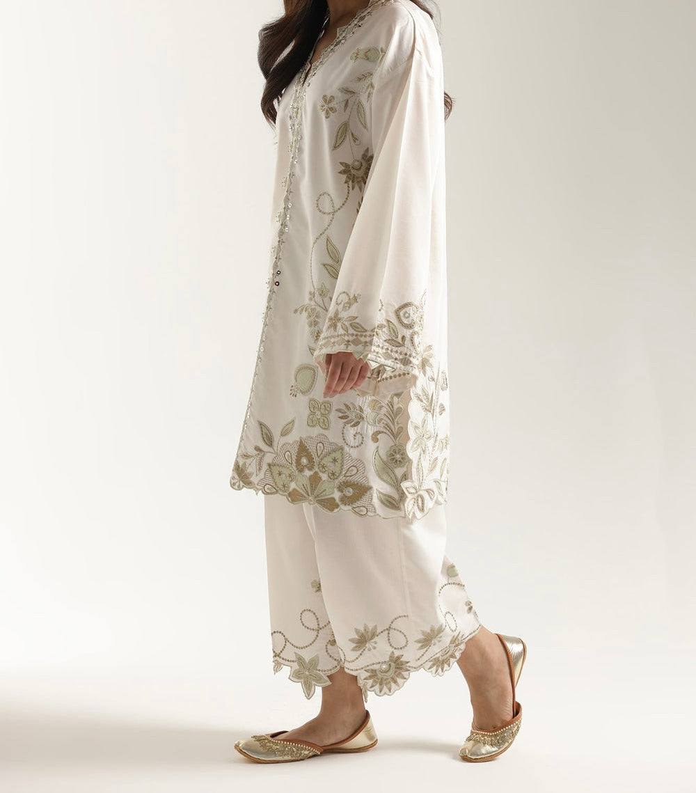 Ethnc Coconut Milk Embroidered Two-Piece