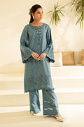 Slate Blue Schiffli Embroidered 2-Piece Co-ord Set