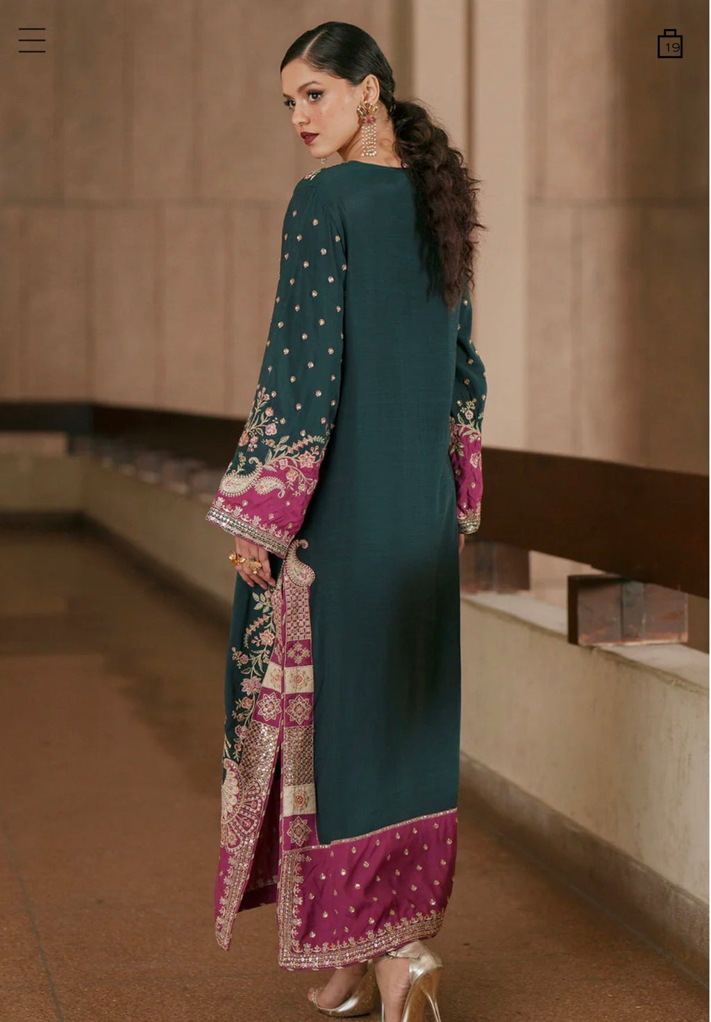 Emerald & Fuchsia Embroidered Kaftan