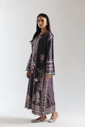 Ethnic | Charcoal Purple Maxi Kurta with Pink Floral Embroidery