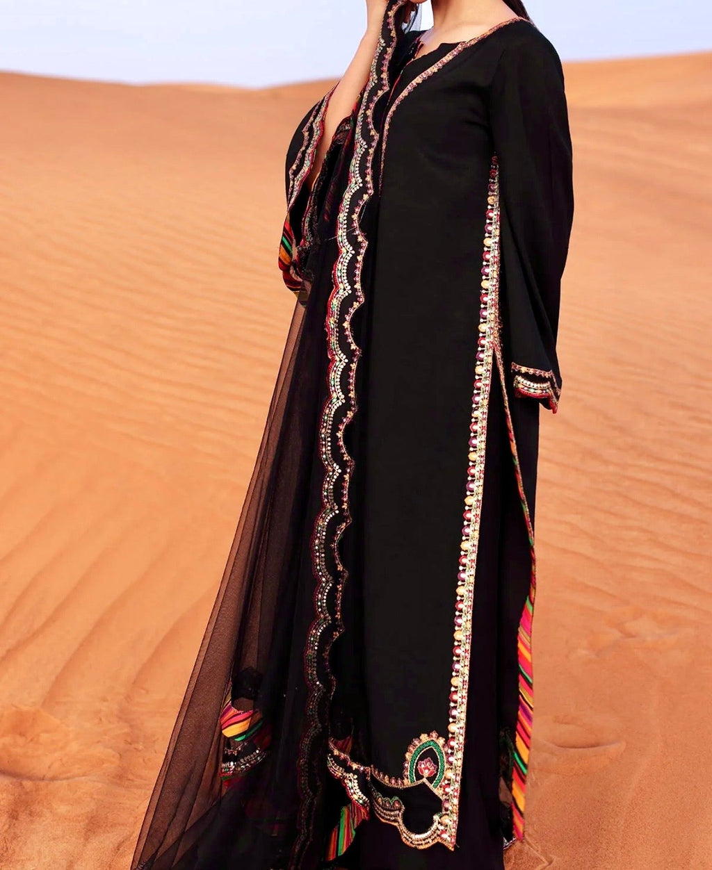Charizma Black Embroidered Raw Silk Suit