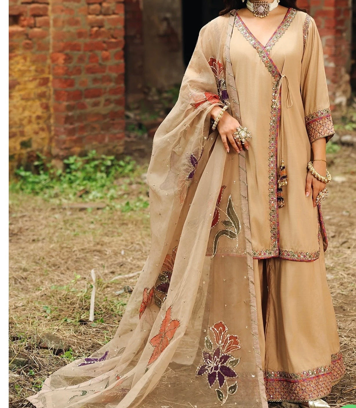 Charizma Earthy Tones Embroidered Suit
