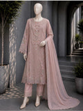 Dusty Rose Floral Sequin Embroidered 3-Piece Chiffon Suit
