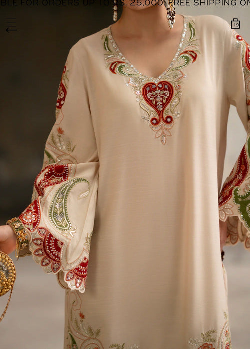Antique White Paisley Embroidered Kaftan