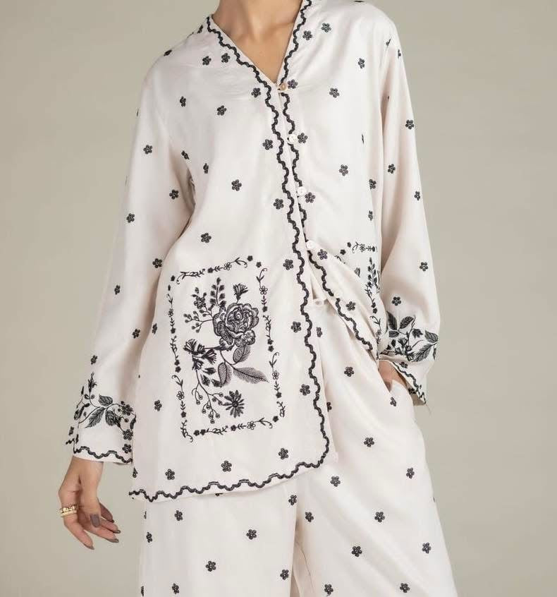 Khadee White Embroidered Coord Set