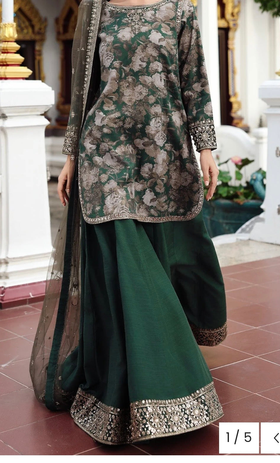 Charizma Emerald Floral Sharara Set