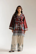 Ethnic | Maroon Embroidered Kurta with Cream Palazzo