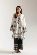 Ethnic | White Kurta with Black Embroidery & Black Palazzo