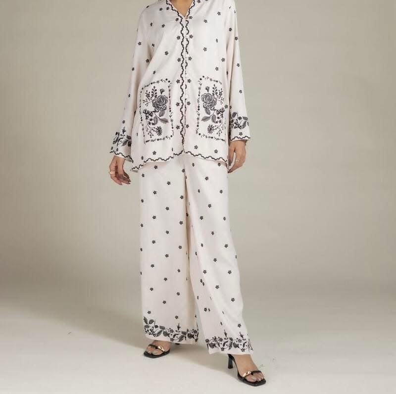 Khadee White Embroidered Coord Set