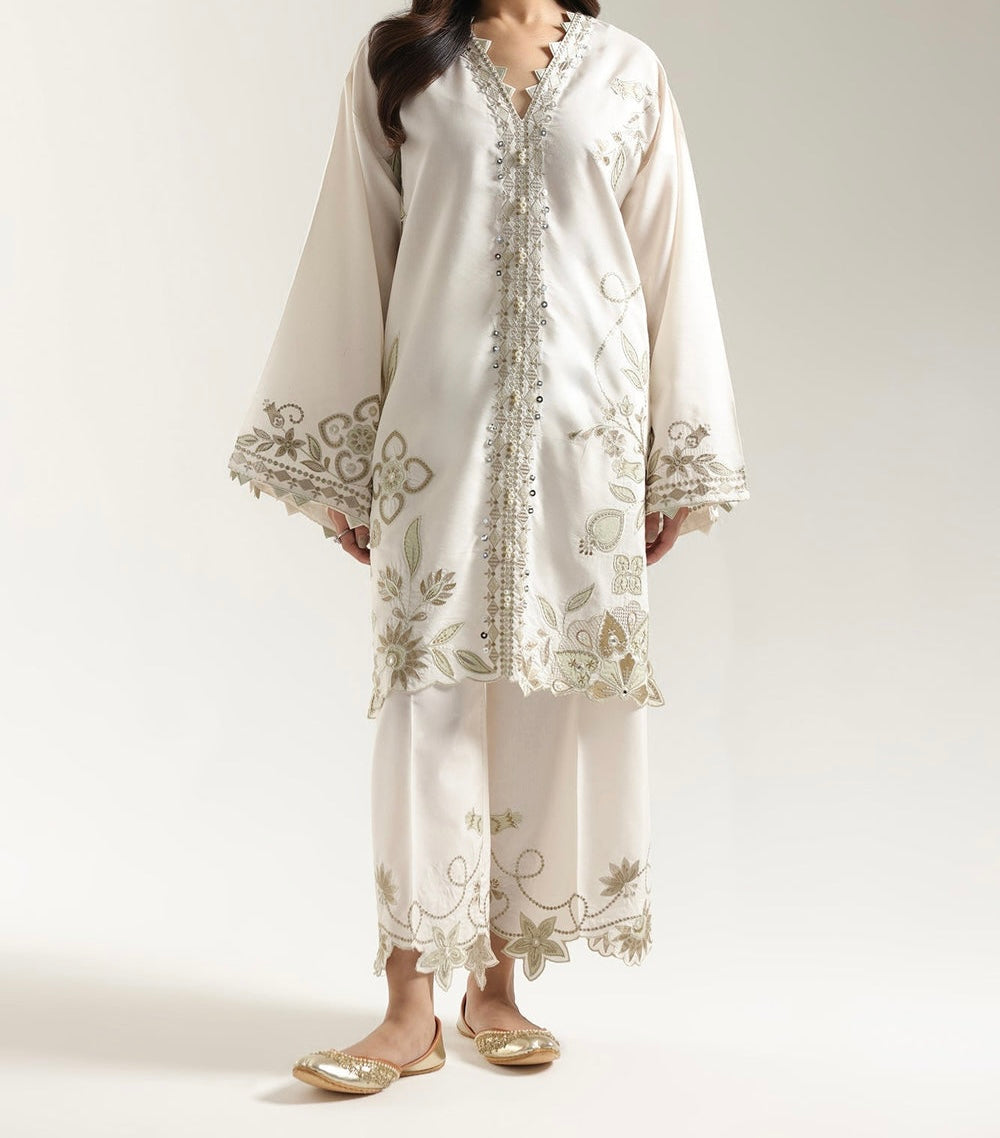 Ethnc Coconut Milk Embroidered Two-Piece