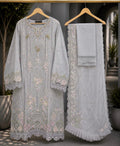 Ice Grey Guipure Lace Embroidered 3-Piece Suit with Dupatta