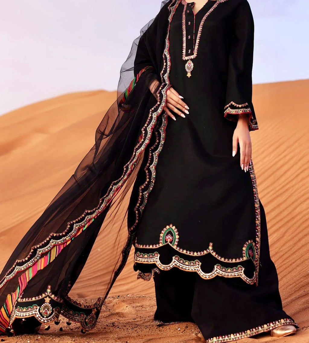 Charizma Black Embroidered Raw Silk Suit