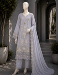 Steel Grey Floral Sequin Embroidered 3-Piece Chiffon Suit