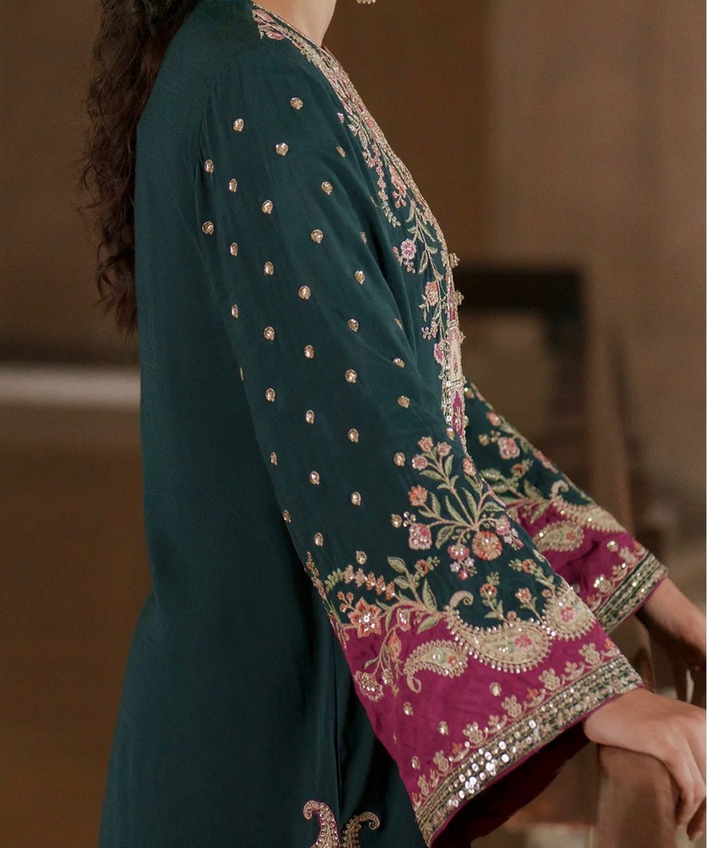 Emerald & Fuchsia Embroidered Kaftan