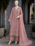 Antique Rose Guipure Cutwork 3-Piece Chiffon Suit