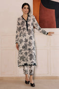 White & Black Leaf Print 2-Piece Coord Set