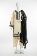 Cream with Black Dupatta