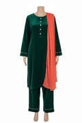 Green velvet suit with shorter kurta