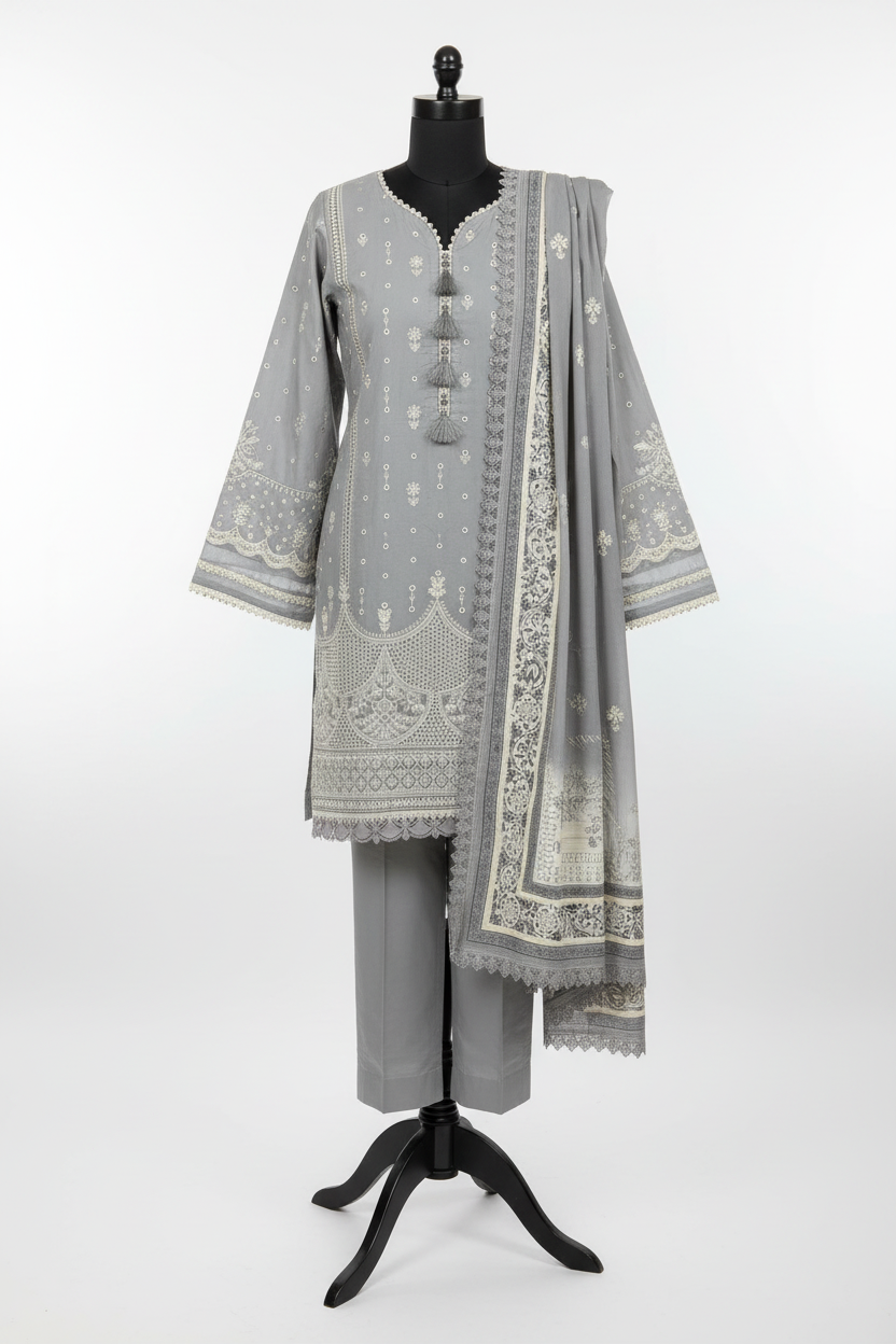 Grey with silver embroidery suit