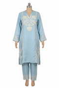 Light blue Korean silk suit with matching details
