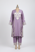 Lilac purple Korean silk suit with matching details