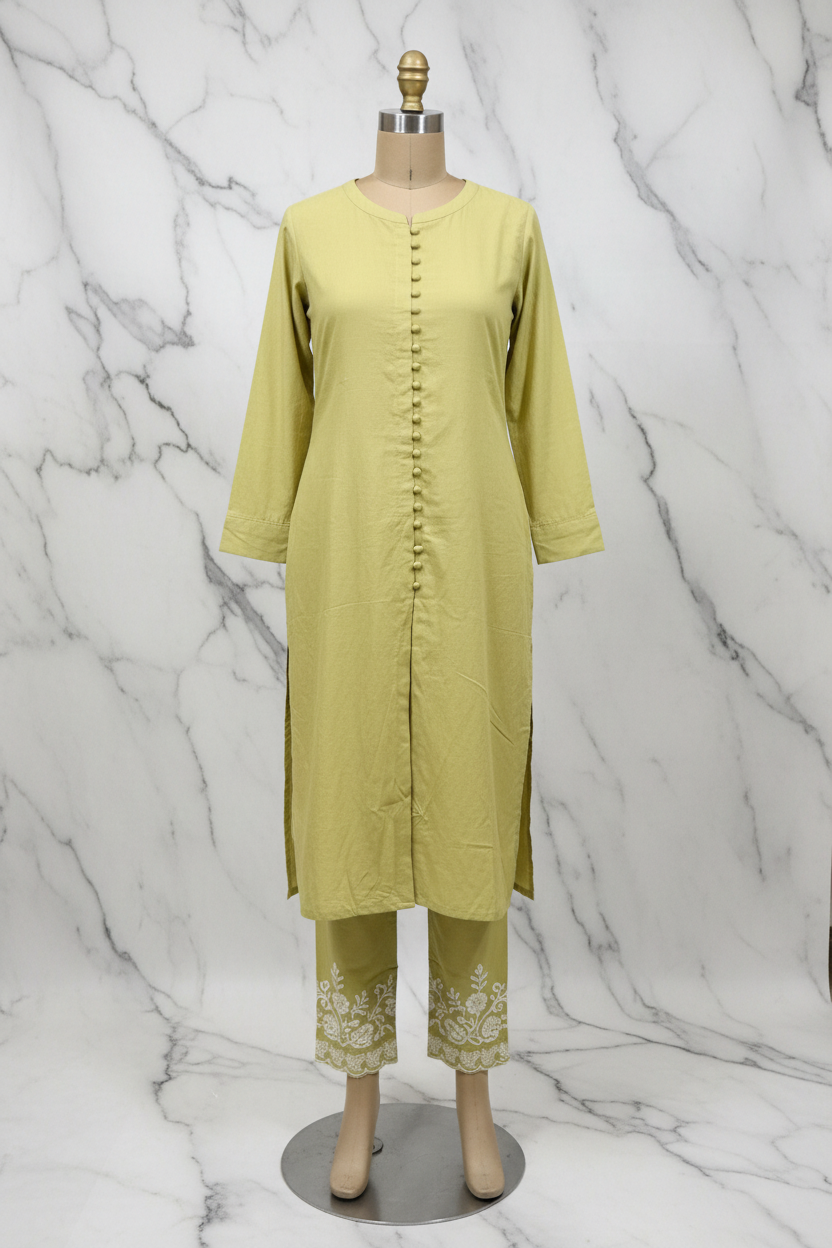 Lime green kurta set on marble background