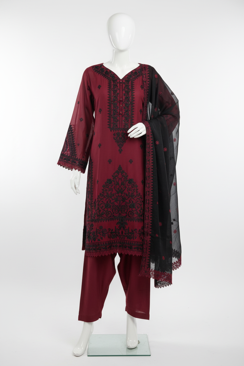 Maroon with Plain Shalwar