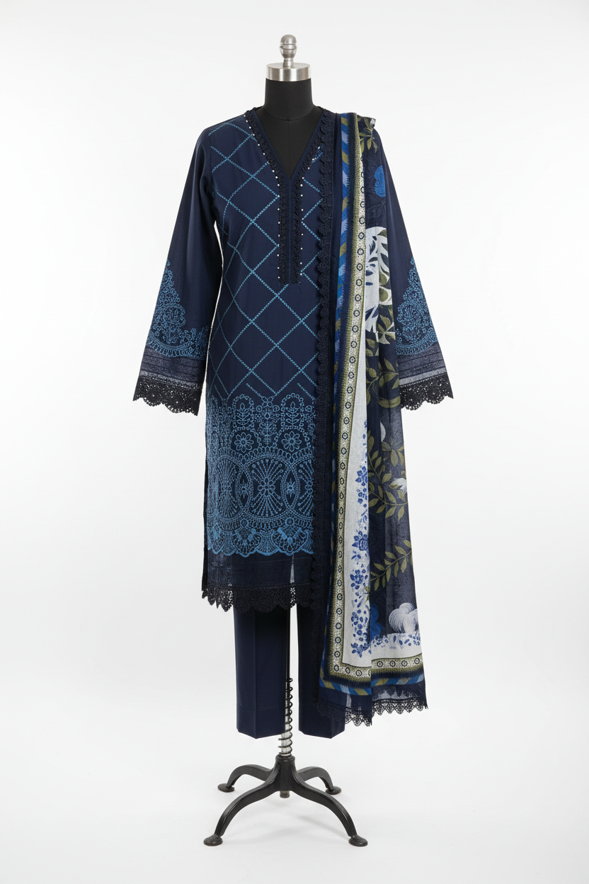 Navy blue suit with exact design match