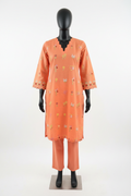Peach embroidered kurta on mannequin