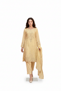 ZALINA - Soft Yellow Luxury Embroidered Chiffon 3-Piece
