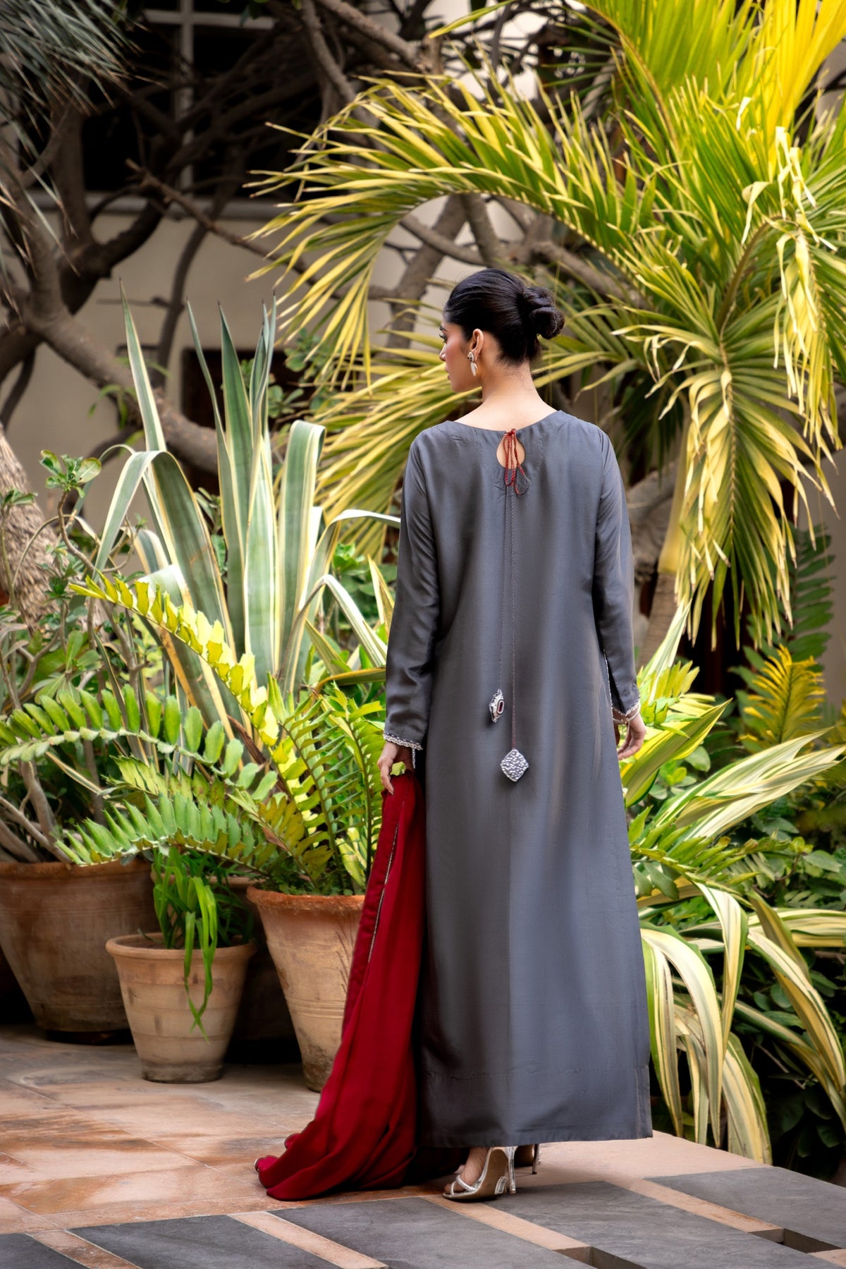 Aghaz by Azbia Ghazal Embroidered Suit - Grey, back