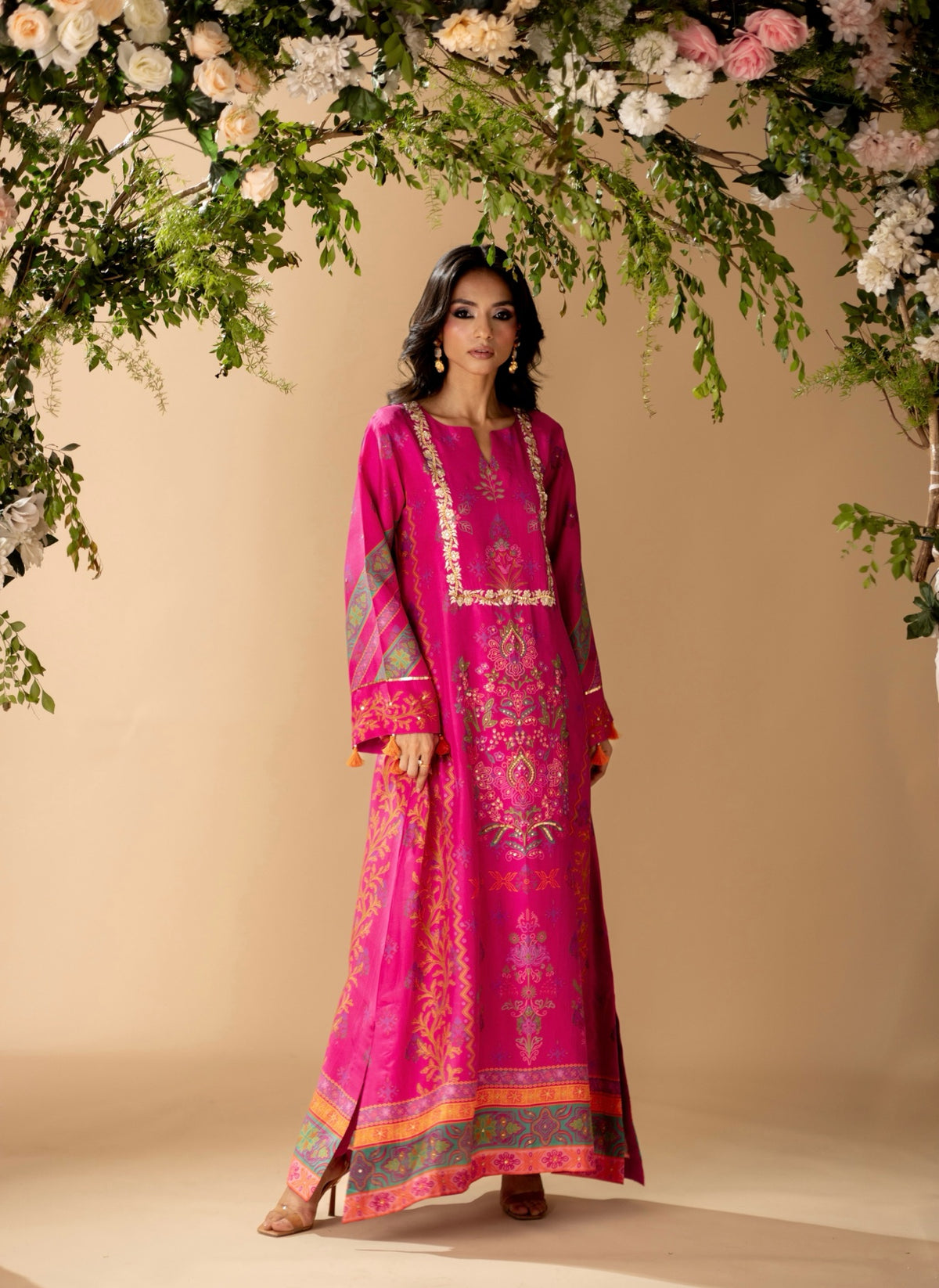 Aghaz by Azbia Ghazal Embroidered Suit - Pink, front
