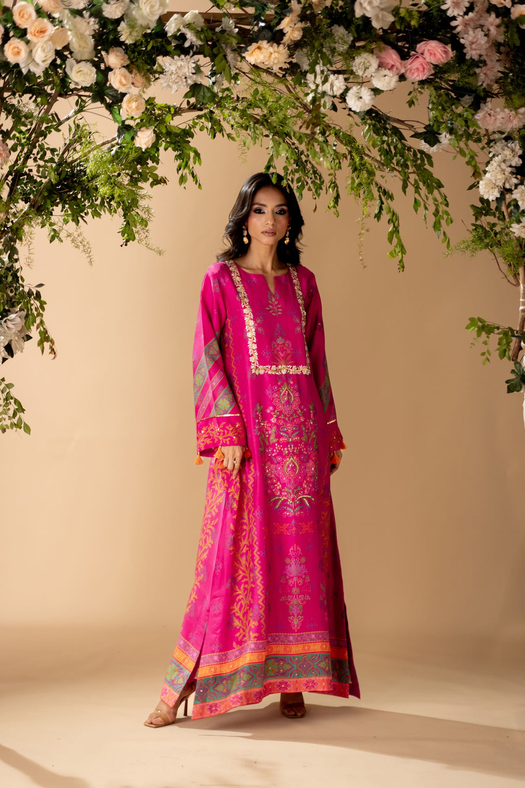 Aghaz by Azbia Ghazal Embroidered Suit - Pink, front