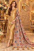 Multicolour mosaic print shawl with tassels, worn