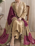 Silk suit with chunri dupatta, beige and magenta