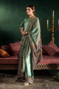 Silk suit with printed bandhani dupatta, sage green