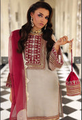 Beige and maroon embroidered suit with dupatta