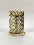 Pearl phone pouch with gold chain