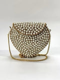 Pearl heart clutch with gold chain