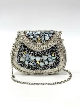 Blue grey mosaic clutch